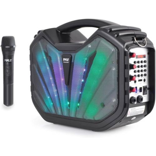  Pyle Portable PA Speaker System - BT Connectivity Compatible Battery Powered Rechargeable Outdoor Sound Speaker Microphone Set with MP3 USB SD FM Radio AUX, LED Dj Lights, Carry Handle