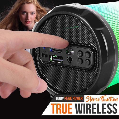  Pyle Wireless Portable Bluetooth Boombox Speaker - 100Watt Hi-Fi Rechargeable Boom Box Speaker Portable Music Barrel Loud Stereo System With AUX Input, MP3/USB/SD Port, Fm Radio, 2 Twee