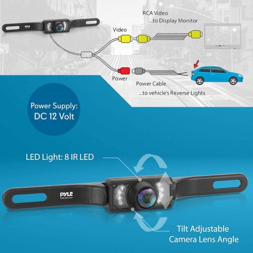  Pyle PLCM10 Rear View Backup Parking Reverse Camera, License Plate Mount, Weatherproof, Night Vision, Distance Scale Lines, Swivel Angle Adjustable Cam