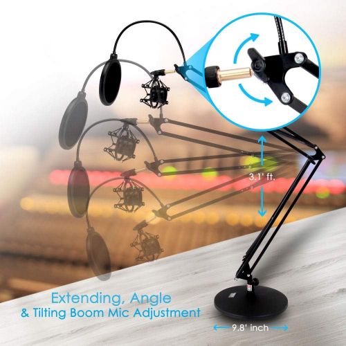  Dual Suspension Springs and Metal Extension Support Arms, Maximum Mic Arm Extension Distance: 3.1’ ft., Maximum Mic Arm Extension DST: 3.1’ ft.- Pyle PMKSH24 , Black