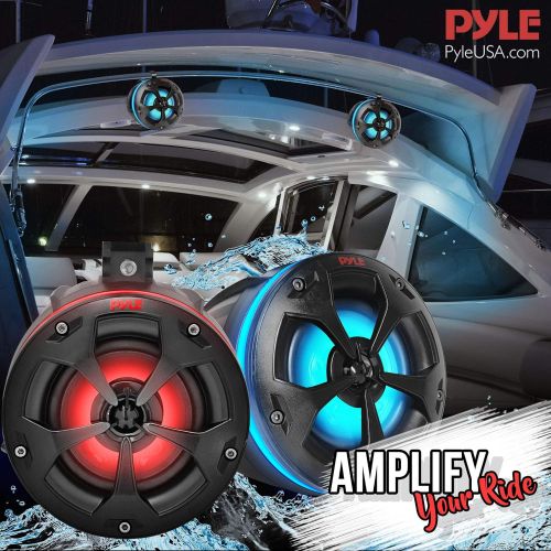  Pyle 2-Way Dual Waterproof Off-Road Speakers - 4 800W Marine Grade Wakeboard Tower Speakers System w/RGB Lights & Remote, Full Range Outdoor Audio Stereo Speaker for ATV/UTV, Jeep, Boat