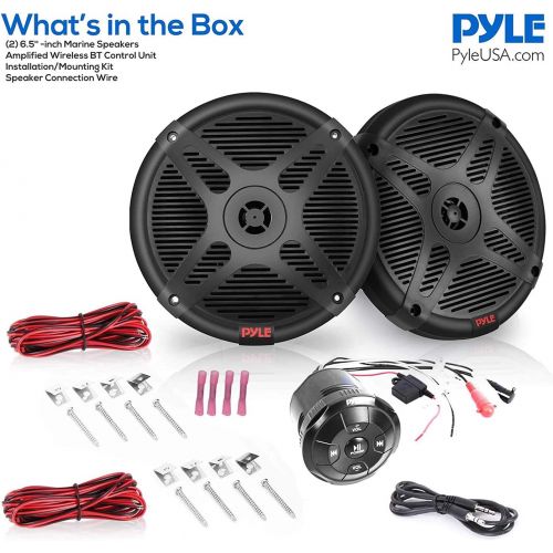  6.5 Dual Marine Speakers Kit - Waterproof-Rated w/Amplified Bluetooth Remote Control Receiver for Powersport Vehicles, IP65 Marine Grade Rating, 600 Watt Max Power - Pyle PLMRKT8