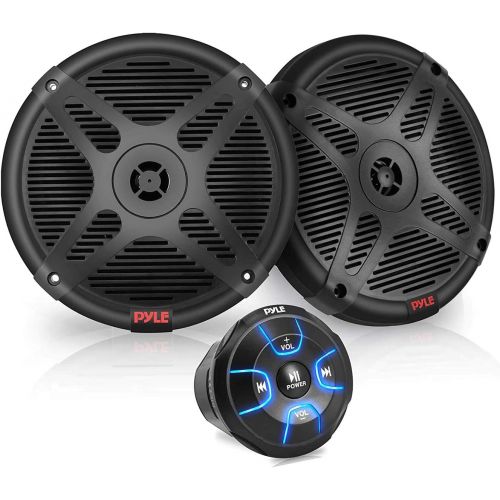  6.5 Dual Marine Speakers Kit - Waterproof-Rated w/Amplified Bluetooth Remote Control Receiver for Powersport Vehicles, IP65 Marine Grade Rating, 600 Watt Max Power - Pyle PLMRKT8