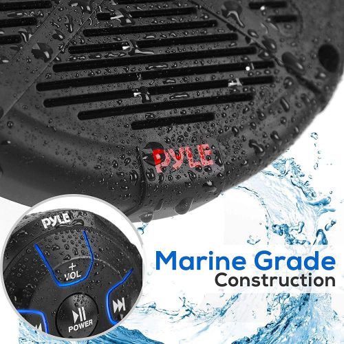  6.5 Dual Marine Speakers Kit - Waterproof-Rated w/Amplified Bluetooth Remote Control Receiver for Powersport Vehicles, IP65 Marine Grade Rating, 600 Watt Max Power - Pyle PLMRKT8