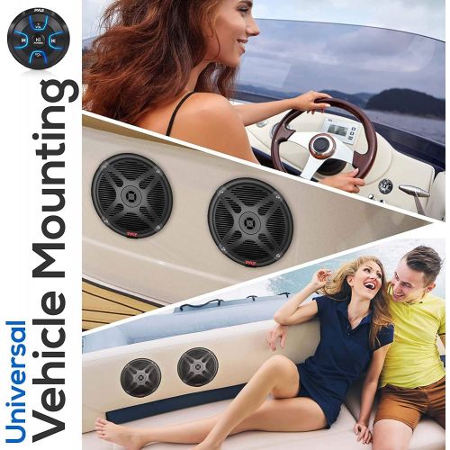  6.5 Dual Marine Speakers Kit - Waterproof-Rated w/Amplified Bluetooth Remote Control Receiver for Powersport Vehicles, IP65 Marine Grade Rating, 600 Watt Max Power - Pyle PLMRKT8