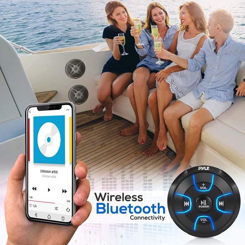  6.5 Dual Marine Speakers Kit - Waterproof-Rated w/Amplified Bluetooth Remote Control Receiver for Powersport Vehicles, IP65 Marine Grade Rating, 600 Watt Max Power - Pyle PLMRKT8