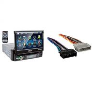 Pyle Single DIN Head Unit Receiver - in-Dash Car Stereo with 7” Multi-Color Touchscreen Display, Black & Metra 70-1817 Radio Wiring Harness for Chrysler/Jeep 1984-2006 Harness