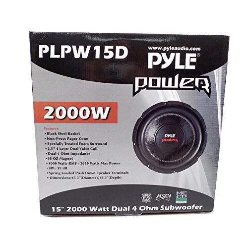  15 Pyle PLPW15D 2000w Single Speaker Car Audio Subwoofer Dual Coil with GTMAT 80mil Ultra Sound Deadener License Plate Kit