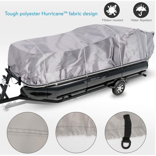  Pyle Universal Boat Adjustable Storage Cover - 17-20L to 96” Pontoon Boats Protection Custom Heavy Duty Waterproof Weather Resistant Polyester Fabric, Snap Strap, Elastic Cord, Bag - Py