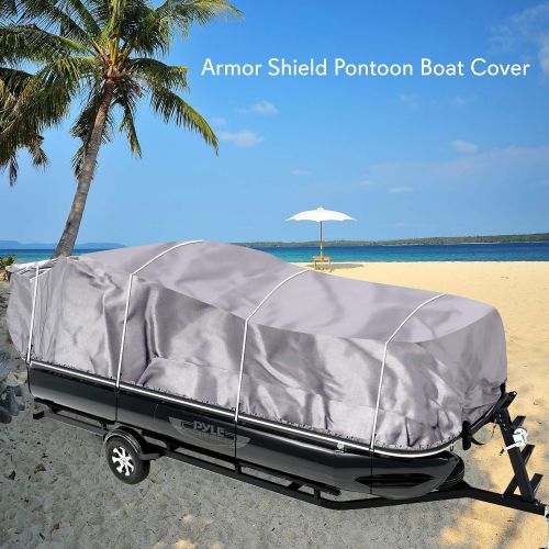  Pyle Universal Boat Adjustable Storage Cover - 17-20L to 96” Pontoon Boats Protection Custom Heavy Duty Waterproof Weather Resistant Polyester Fabric, Snap Strap, Elastic Cord, Bag - Py