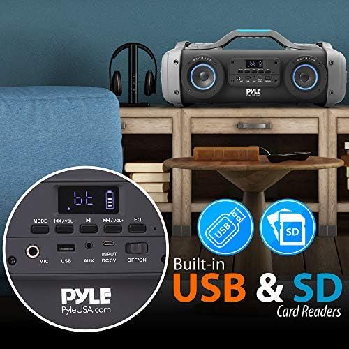  Pyle Wireless Portable Bluetooth Boombox Speaker - 800W Rechargeable Boom Box Speaker Portable Barrel Loud Stereo System with AUX Input, USB, 1/4 in, Fm Radio, 4 Subwoofer, DJ Lights -