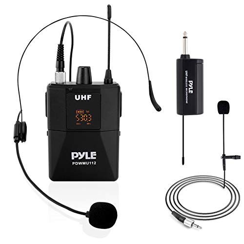  Pyle UHF Wireless Microphone System Kit - Portable Professional Cordless Microphone Set Wireless Mic Kit w/Headset Mic, Lavalier Mic, Beltpack Transmitter, Receiver - Karaoke & Conferen