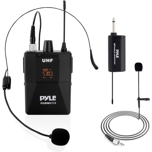  Pyle UHF Wireless Microphone System Kit - Portable Professional Cordless Microphone Set Wireless Mic Kit w/Headset Mic, Lavalier Mic, Beltpack Transmitter, Receiver - Karaoke & Conferen