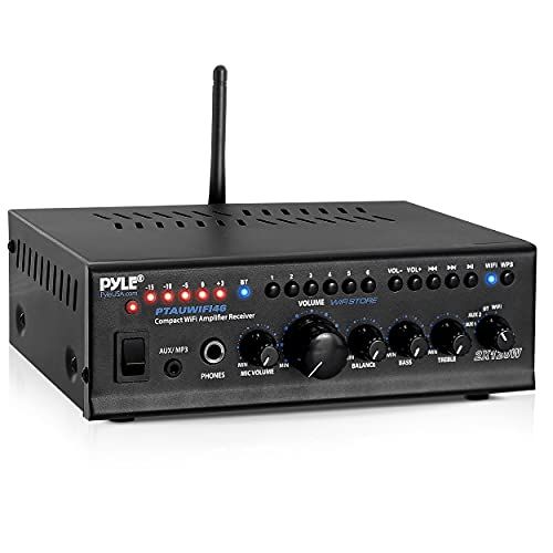  Pyle WiFi Stereo Amplifier Receiver Home Theater Audio System Wireless Bluetooth AUX MP3 Music Streaming 1/4 Input & Microphone Paging/Mixing Control 240 Watt (PTAUWIFI46) Black