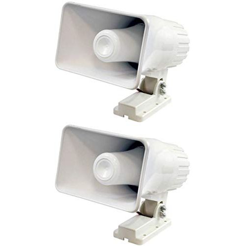  Pyle PHSP4 6 50W Indoor/Outdoor Waterproof Home PA Horn Speaker, White, 2 Pack with Mounting Bracket and Hardware