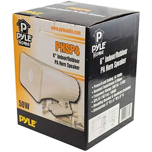  Pyle PHSP4 6 50W Indoor/Outdoor Waterproof Home PA Horn Speaker, White, 2 Pack with Mounting Bracket and Hardware