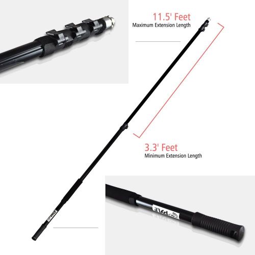  Pyle Microphone Boom Pole - Extending Mic Boom Fish Pole for Shotgun Mics with Adjustable Length - 11.5’ ft. (PMKSB12)
