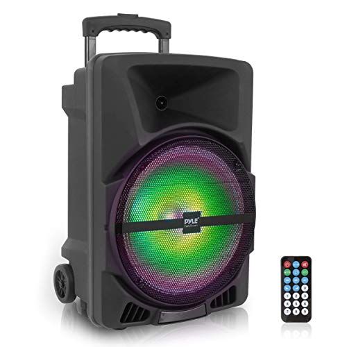  Pyle Wireless Portable PA Speaker System -1200W High Powered Bluetooth Compatible Indoor and Outdoor DJ Sound Stereo Loudspeaker wITH USB MP3 AUX 3.5mm Input, Flashing Party Light & FM