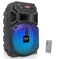Pyle Portable Bluetooth PA Speaker System - 300W Rechargeable Outdoor Bluetooth Speaker Portable PA System w/ 8” Subwoofer 1” Tweeter, Microphone in, Party Lights, MP3/USB, Radio, Remot