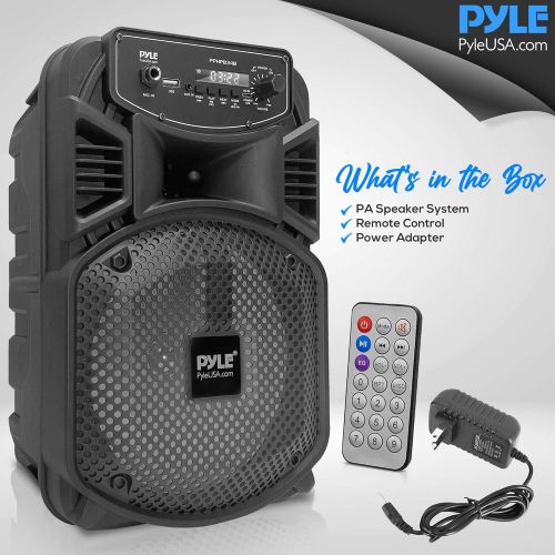  Pyle Portable Bluetooth PA Speaker System - 300W Rechargeable Outdoor Bluetooth Speaker Portable PA System w/ 8” Subwoofer 1” Tweeter, Microphone in, Party Lights, MP3/USB, Radio, Remot