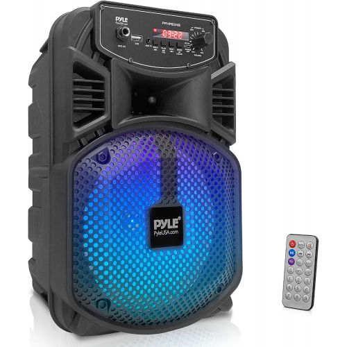  Pyle Portable Bluetooth PA Speaker System - 300W Rechargeable Outdoor Bluetooth Speaker Portable PA System w/ 8” Subwoofer 1” Tweeter, Microphone in, Party Lights, MP3/USB, Radio, Remot