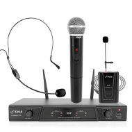 Pyle, 2 Dual Channel Wireless Microphone System-Portable VHF Audio Mic Set with Clip Lavalier Lapel, Handheld, Headset, Transmitter, ¼’’ Cable, Power Adapter-for Karaoke, PA DJ Pro
