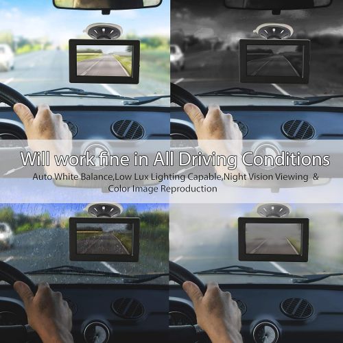  Pyle Backup Car Camera Rear View Screen Monitor System - Parking & Reverse Safety Distance Scale Lines, Waterproof, Night Vision, 170° View Angle, 4.3 LCD Video Color Display for V