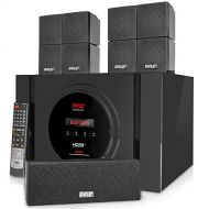 Pyle 5.1 Channel Home Theater Speaker System - 300W Bluetooth Surround Sound Audio Stereo Power Receiver Box Set w/ Built-in Subwoofer, 5 Speakers, Remote, FM Radio, RCA - PT589BT,