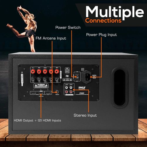  Pyle 5.1 Channel Home Theater Speaker System - 300W Bluetooth Surround Sound Audio Stereo Power Receiver Box Set w/ Built-in Subwoofer, 5 Speakers, Remote, FM Radio, RCA - PT589BT,