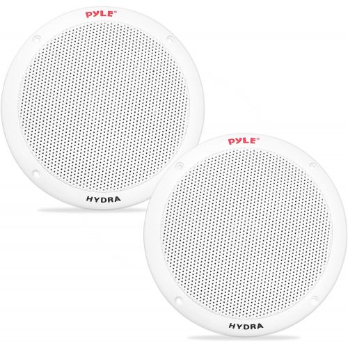  Pyle 6.5 Inch Dual Marine Speakers - 2 Way Audio Stereo Sound System with 400 Watt Power - 1 Pair, White & Bluetooth Marine Receiver Stereo - 12v Single DIN Style Boat In dash Radio Rec