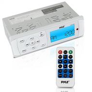 Pyle Bluetooth Marine Stereo Radio - Waterproof/Weather Proof Single DIN 12v Boat Receiver with Digital LCD, RCA, MP3 / USB, AM FM, Weatherband - Wiring Harness, Remote Control - P