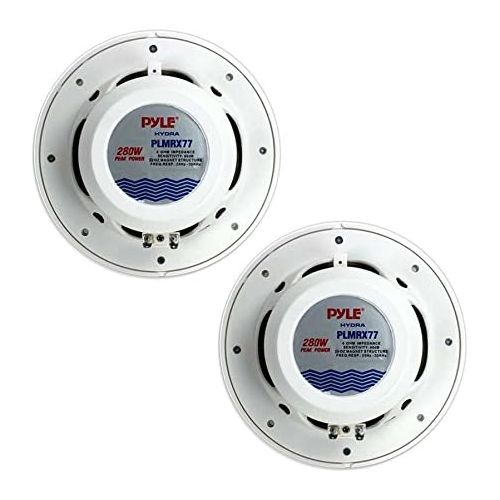  Pyle Dual 7.7 Water Resistant Marine Speakers, 2-Way Full Range Stereo Sound, 280 Watt, White (Pair)