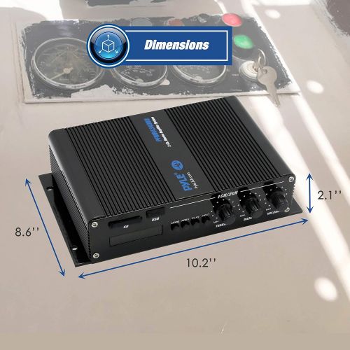  Pyle Home Marine Car Amplifier - 2-Channel Bridgeable Compact 200 Watt RMS 4 OHM Full Range Monoblock Stereo & Waterproof - Wireless Bluetooth Receiver Audio Speaker w/ LCD Digital