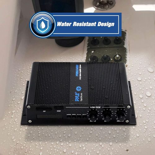  Pyle Home Marine Car Amplifier - 2-Channel Bridgeable Compact 200 Watt RMS 4 OHM Full Range Monoblock Stereo & Waterproof - Wireless Bluetooth Receiver Audio Speaker w/ LCD Digital