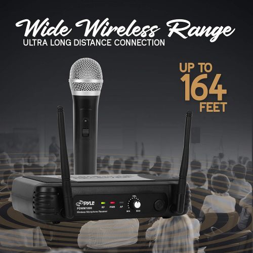  Pyle UHF Wireless Microphone System - Professional Dynamic Wireless Mic Set, handheld Mic and receiver, power adapter, Audio Cable - Great for PA, Conference, Karaoke, and Dj Party