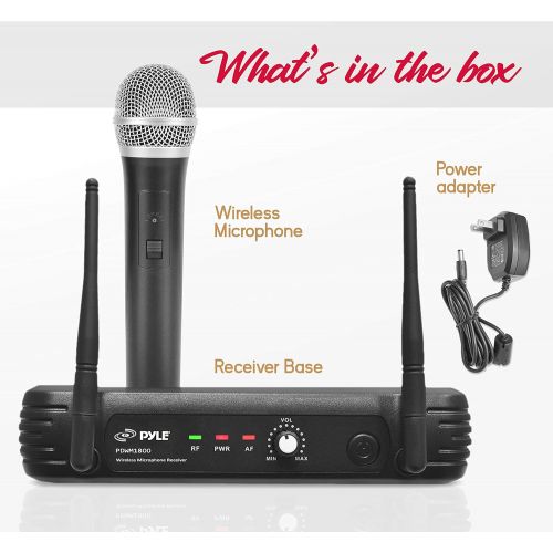  Pyle UHF Wireless Microphone System - Professional Dynamic Wireless Mic Set, handheld Mic and receiver, power adapter, Audio Cable - Great for PA, Conference, Karaoke, and Dj Party