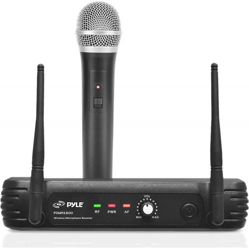  Pyle UHF Wireless Microphone System - Professional Dynamic Wireless Mic Set, handheld Mic and receiver, power adapter, Audio Cable - Great for PA, Conference, Karaoke, and Dj Party