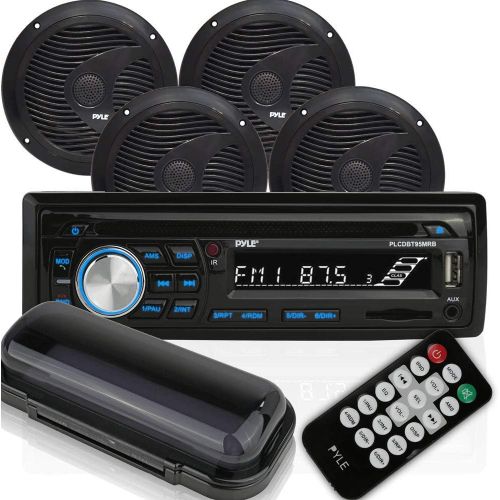  Wireless Bluetooth Marine Audio Stereo-Kit w/ Single DIN Universal Size Radio Receiver,Hands-Free Calling, 6.5 Waterproof Speakers,CD Player,MP3/USB/SD Readers & AM/FM Radio-Pyle P
