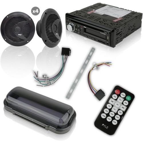  Wireless Bluetooth Marine Audio Stereo-Kit w/ Single DIN Universal Size Radio Receiver,Hands-Free Calling, 6.5 Waterproof Speakers,CD Player,MP3/USB/SD Readers & AM/FM Radio-Pyle P