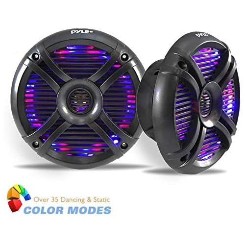  Pyle PLMRX68LEB 6.5 Inch 500 Watt Marine Boat LED Light Black Speakers, 4 Pack