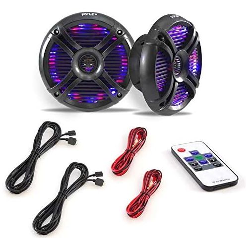  Pyle PLMRX68LEB 6.5 Inch 500 Watt Marine Boat LED Light Black Speakers, 4 Pack