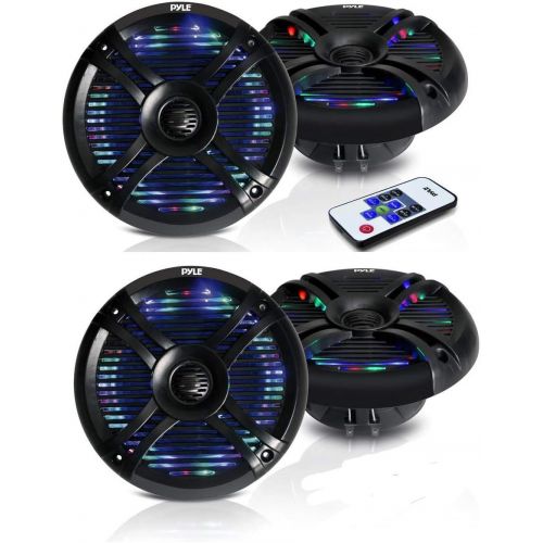  Pyle PLMRX68LEB 6.5 Inch 500 Watt Marine Boat LED Light Black Speakers, 4 Pack