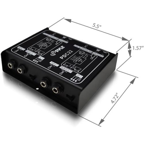  Pyle Premium Direct Injection Audio Box - Passive DI Unit Hum Eliminator w/ Input Attenuator to Connect Guitar & Bass - 1/4 Inch Impedance Transformer Connector to Balanced & Unbalanced