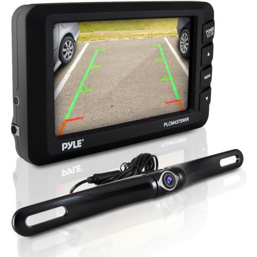  Wireless Rear View Backup Camera - 4.3” LCD Monitor Built-in Distance Scale Lines Parking/Reverse Assist w/Adjustable Slim Bar Cam Marine Grade Waterproof Night Vision LEDs - Pyle
