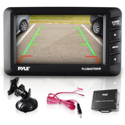  Wireless Rear View Backup Camera - 4.3” LCD Monitor Built-in Distance Scale Lines Parking/Reverse Assist w/Adjustable Slim Bar Cam Marine Grade Waterproof Night Vision LEDs - Pyle