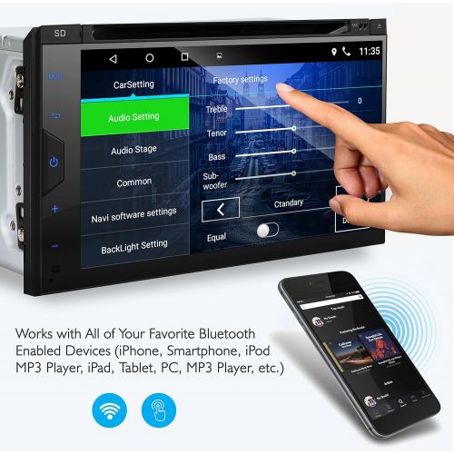  Pyle Car Stereo Receiver System - Double DIN Android Touch Screen Digital LCD Monitor with Backup Cam, USB, Bluetooth & GPS Navigation - CD DVD Player, Play MP3, AM FM Radio with R