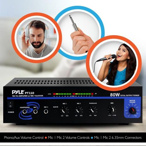  Compact Public Address Mono Amplifier - Professional 50W Mini Home Power Audio Sound PA Speaker & Pyle Professional Dynamic Vocal Microphone - Moving Coil Dynamic Cardioid Micropho