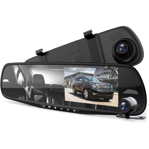  Pyle Dash Cam Rearview Mirror - 4.3” - PLCMDVR49 & SanDisk 64GB Ultra microSDXC UHS-I Memory Card with Adapter - 100MB/s, C10, U1, Full HD, A1, Micro SD Card - SDSQUAR-064G-GN6MA