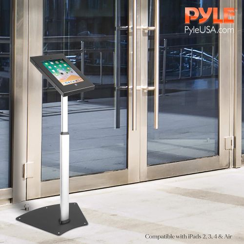  Pyle PSPADLK55 Tamper-Proof Anti-Theft iPad Kiosk Safe Security Public Floor Stand, Holder, Public Display Case with Adjustable Height & Cable Management for iPads 2/3/4/Air , Blac