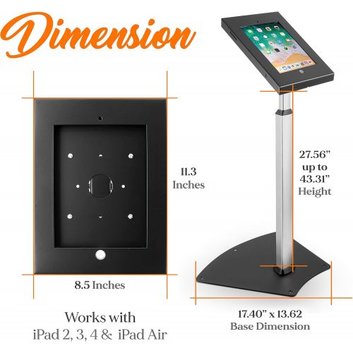  Pyle PSPADLK55 Tamper-Proof Anti-Theft iPad Kiosk Safe Security Public Floor Stand, Holder, Public Display Case with Adjustable Height & Cable Management for iPads 2/3/4/Air , Blac